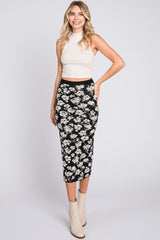 Black Floral Knit Midi Skirt