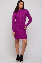 Magenta Cable Knit Mock Neck Long Sleeve Maternity Sweater Dress