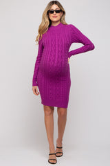 Magenta Cable Knit Mock Neck Long Sleeve Maternity Sweater Dress