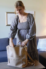 Black Gingham Long Sleeve Maternity Midi Dress