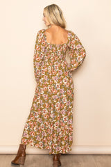 Olive Floral Long Sleeve Maxi Dress