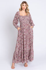 Mauve Floral Long Sleeve Maternity Maxi Dress