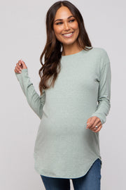 Mint Green Long Sleeve Curved Hem Maternity Top