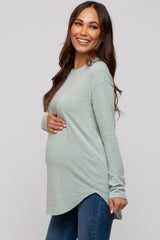 Mint Green Long Sleeve Curved Hem Maternity Top