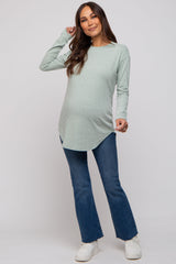 Mint Green Long Sleeve Curved Hem Maternity Top