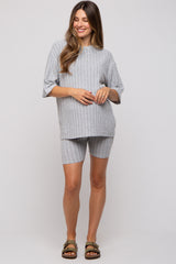 Heather Grey Ribbed Soft Short Sleeve Maternity Shorts Set