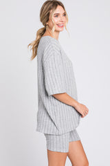 Heather Grey Ribbed Soft Short Sleeve Shorts Set