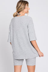 Heather Grey Ribbed Soft Short Sleeve Shorts Set