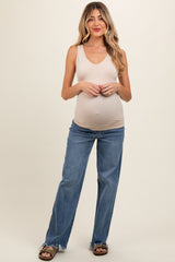 Blue Wide Leg Distressed Hem Maternity Jeans