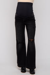 Black Slit Knee Flared Maternity Jeans