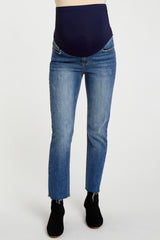 Blue Slightly Distressed Raw Hem Maternity Jeans