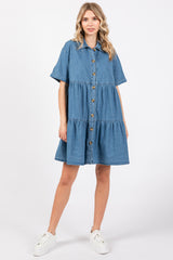 Blue Denim Button Down Tiered Maternity Dress