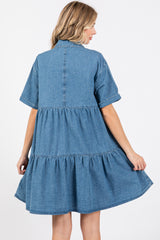 Blue Denim Button Down Tiered Dress