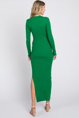 Green Rib Knit Collared Maxi Dress