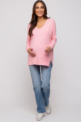 Pink Long Sleeve Side Slit Maternity Sweater