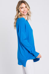 Blue Long Sleeve Side Slit Sweater