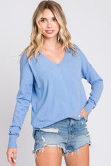 Light Blue Long Sleeve Side Slit Maternity Sweater