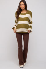 Olive Striped Knit Maternity Sweater