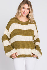 Olive Striped Knit Maternity Sweater