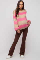 Pink Striped Knit Maternity Sweater