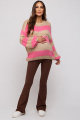 Pink Striped Knit Maternity Sweater