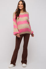 Pink Striped Knit Maternity Sweater