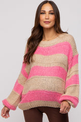 Pink Striped Knit Maternity Sweater