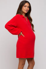 Red Maternity Mini Sweater Dress