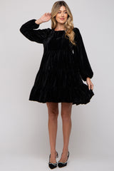 Black Velvet Tiered Long Sleeve Maternity Dress