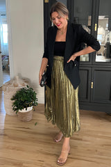 Gold Accordion Glitter Pleat Maxi Skirt