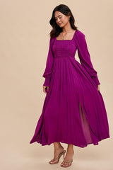 Orchid Ruched Bodice Square Neck Maxi Dress