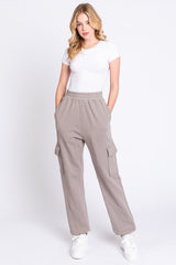 Taupe Fleece Cargo Maternity Sweatpants