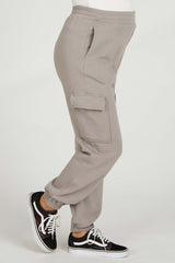 Taupe Fleece Cargo Maternity Sweatpants