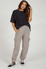 Taupe Fleece Cargo Maternity Sweatpants