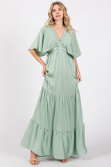 Mint V-Neck Flutter Sleeve Tiered Maxi Dress