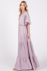 Lavender V-Neck Flutter Sleeve Tiered Maxi Dress