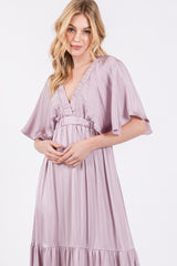 Lavender V-Neck Flutter Sleeve Tiered Maxi Dress