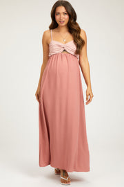 Mauve Color Block Front Cutout Sleeveless Maternity Midi Dress