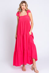 Magenta Sleeveless Tiered Maternity Maxi Dress