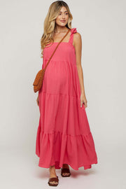 Magenta Sleeveless Tiered Maternity Maxi Dress