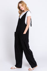 Black Corduroy Wide Leg Overalls