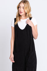 Black Corduroy Wide Leg Overalls