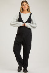 Black Corduroy Wide Leg Maternity Overalls