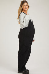 Black Corduroy Wide Leg Maternity Overalls