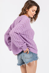 Lavender Open Knit Long Sleeve Top