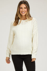 Cream Open Knit Maternity Long Sleeve Top