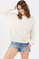 Cream Open Knit Long Sleeve Top