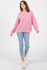 Pink Open Knit Long Sleeve Top