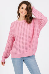 Pink Open Knit Maternity Long Sleeve Top