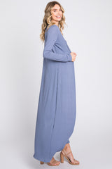 Blue Ribbed Sleeveless Dress Cardigan Set